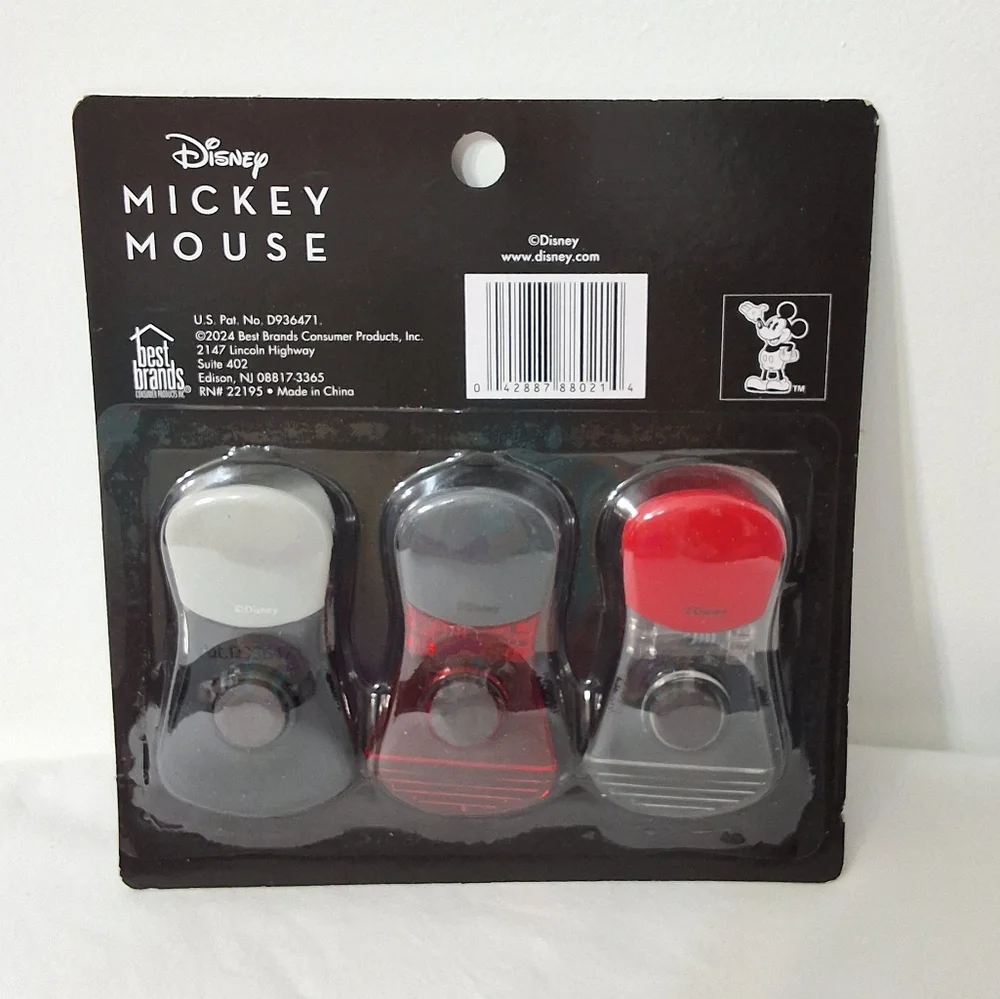 Disney Mickey Mouse Magnetic Chip Clips – Set of 3 Bag Clips for Food Storage